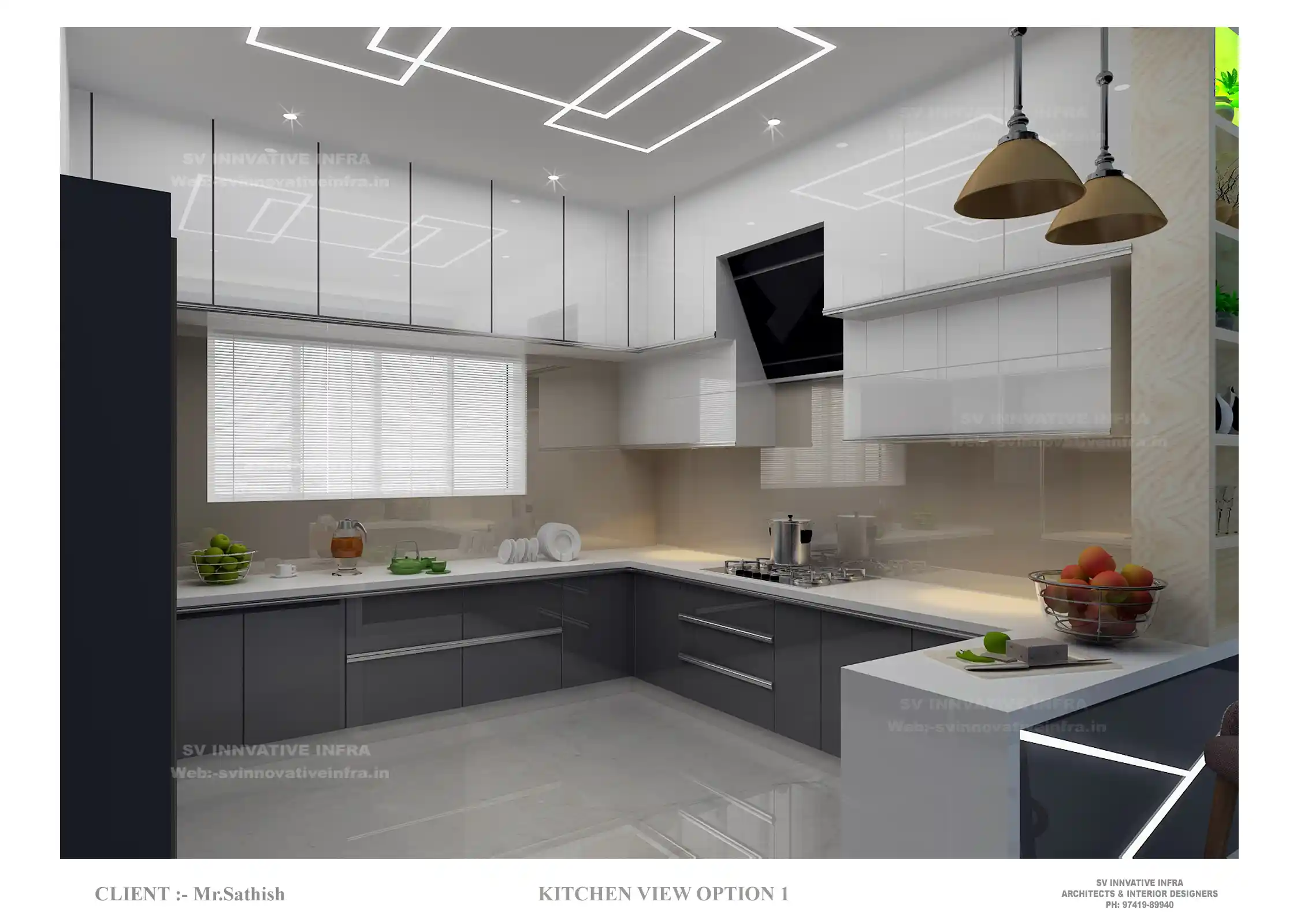 Modern German modular kitchen interior in Bengaluru with quartz breakfast island - View 3