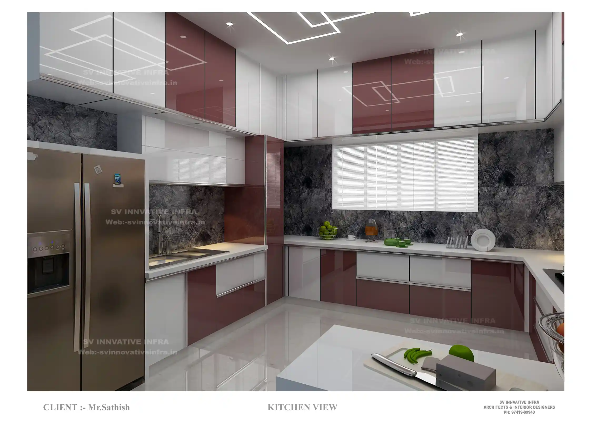German Modular Kitchen and Breakfast Island by Arrow Interior