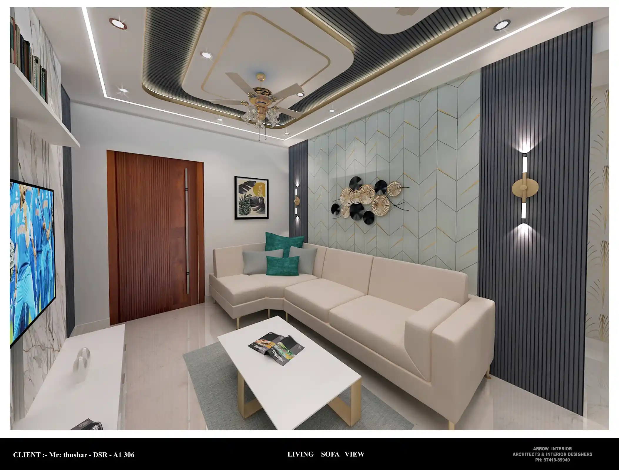 DSR Luxury Living Salon Interior in Sarjapur Bengaluru by Arrow Interior